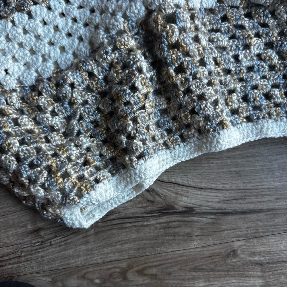 Handmade Crochet Top in White tan grey S/M - Picture 4 of 5